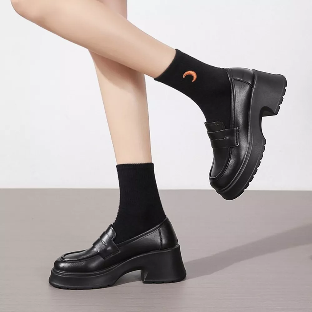 Round Toe Block Heels Loafers, image 6
