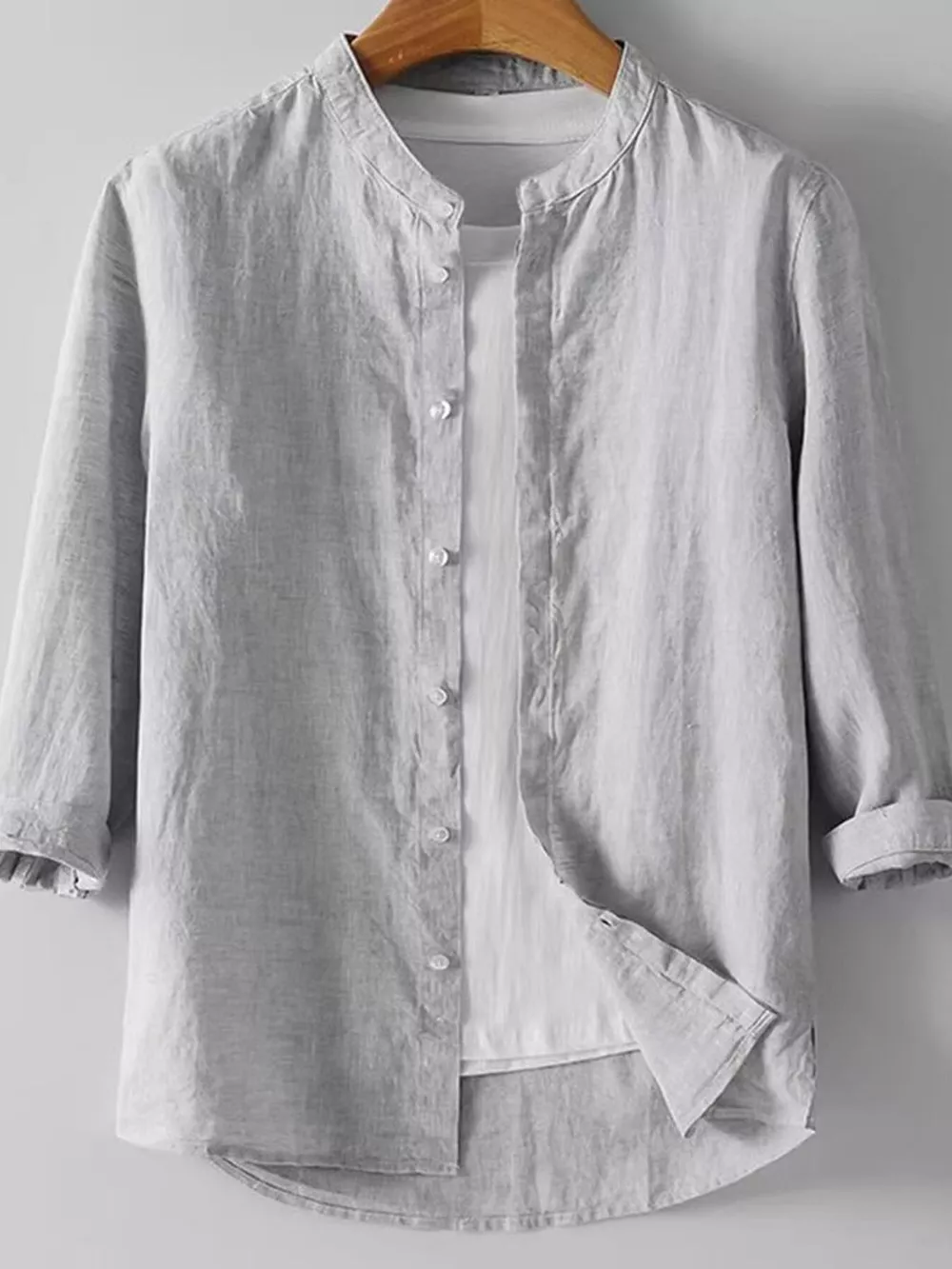Men's Plus Size Button Up 3/4 Sleeve Shirt, image 2