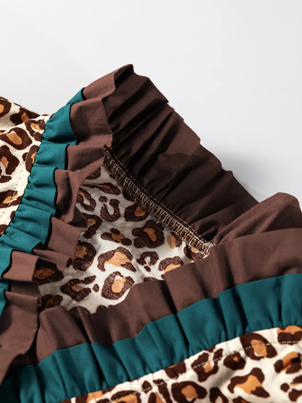 Leopard Print Contrast Frilled Trim Button Down V Neck Shirt, image 7