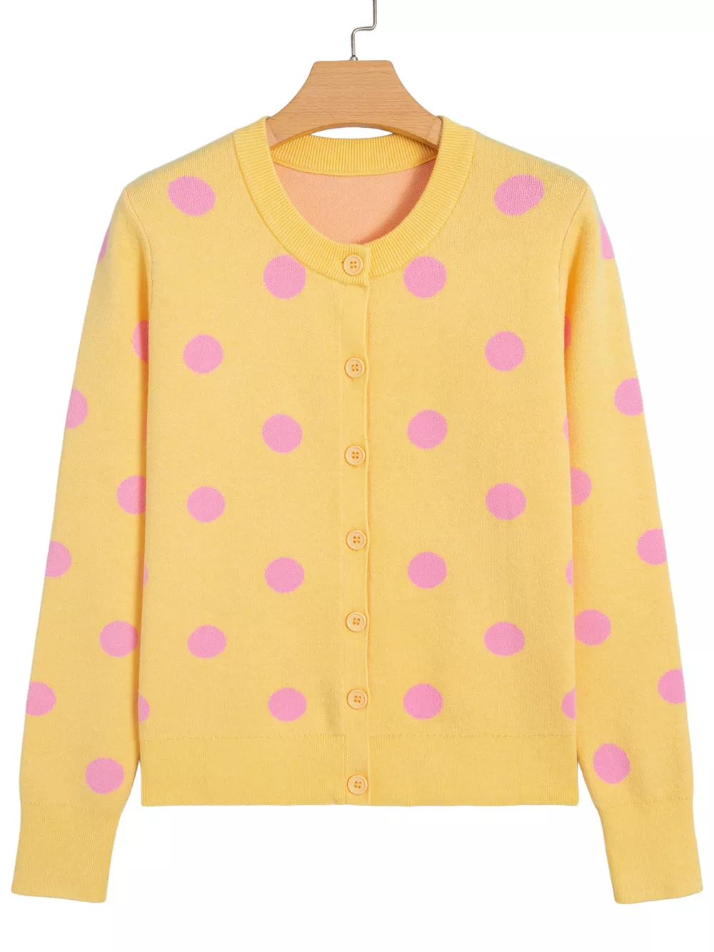 Casual Polka Dot Button Front Long Sleeve Sweater Cardigan, image 10