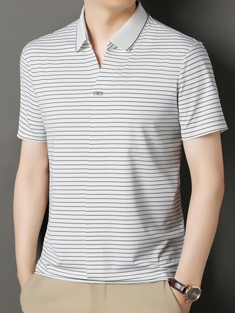 Men's Striped Short Sleeve Polo, image 2