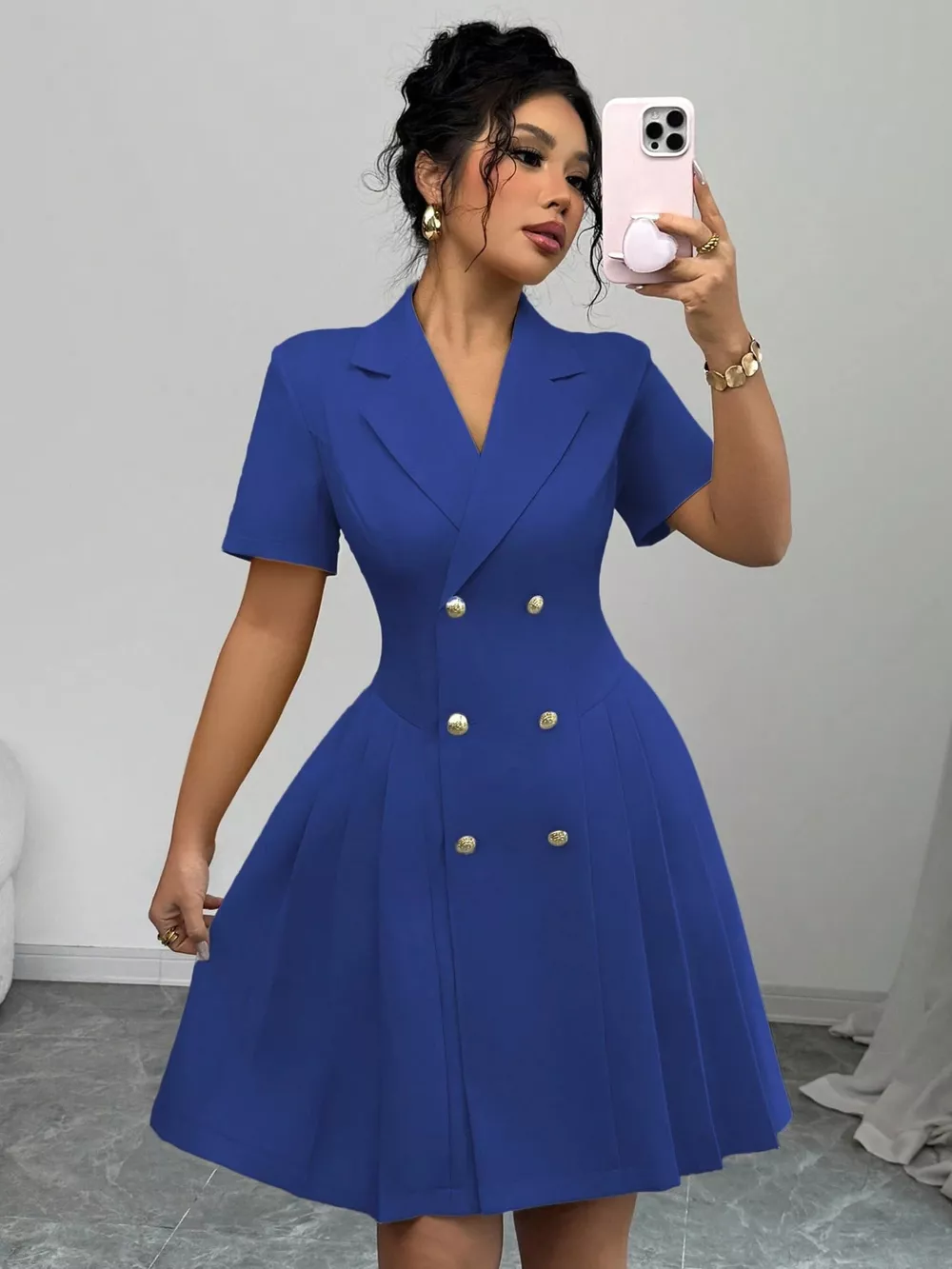 Double-Breasted Pleated Blazer Dress, image 12