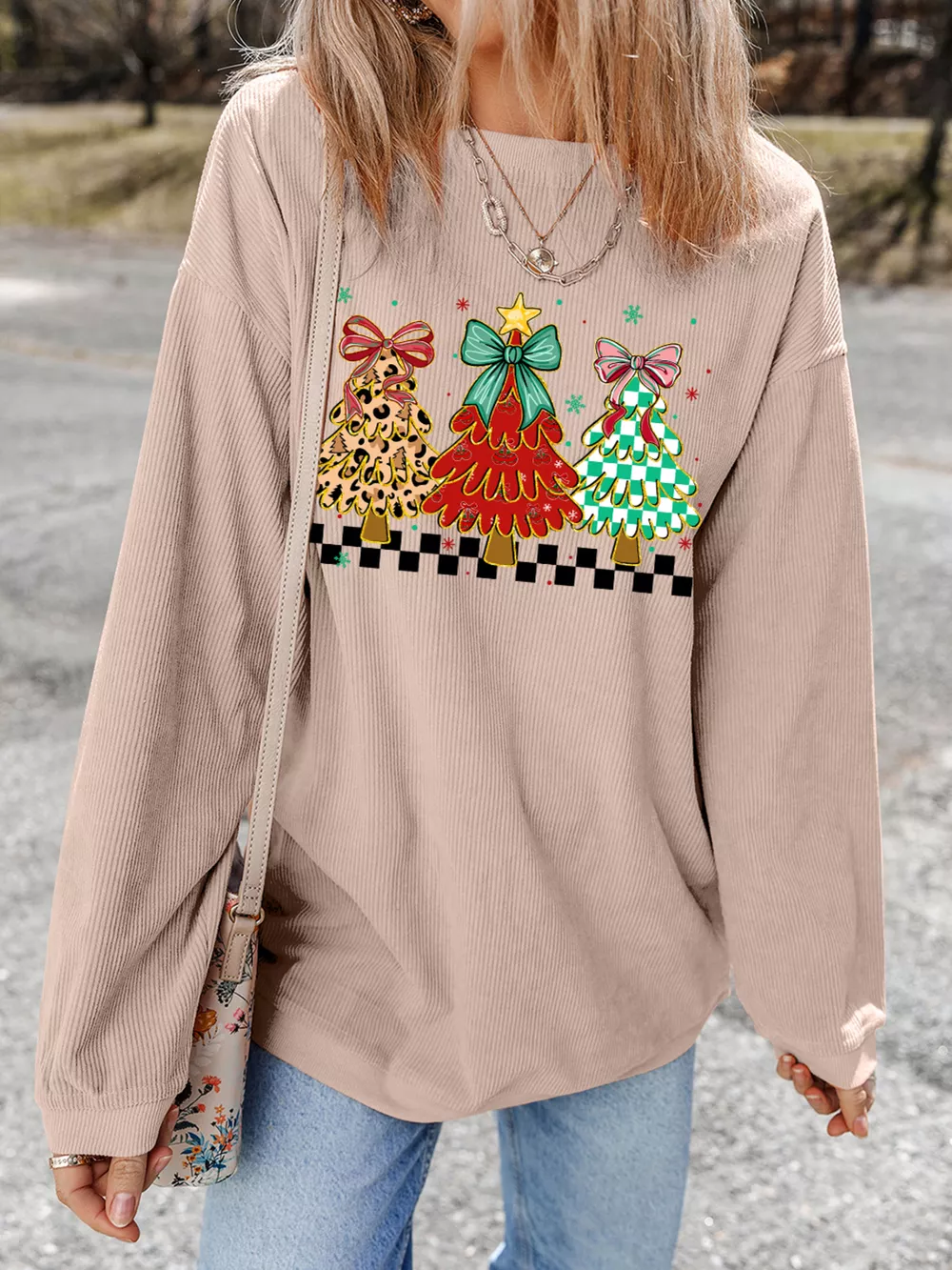 Christmas Tree Holiday Corded Tunic Sweatshirt