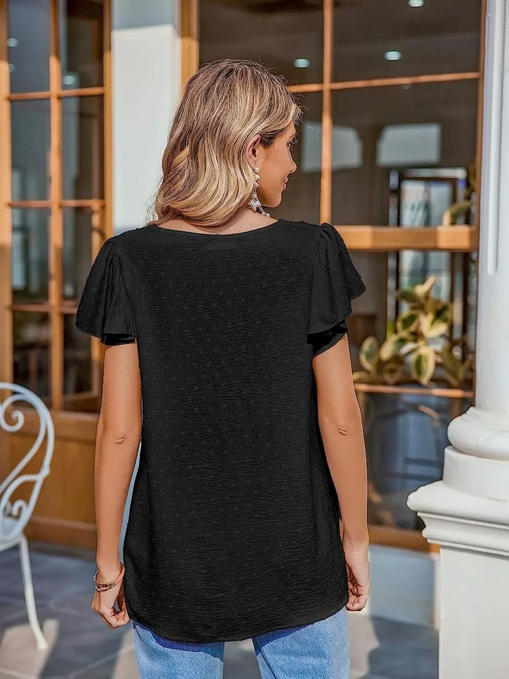 Flutter Sleeve V-neck Casual Blouse, image 14