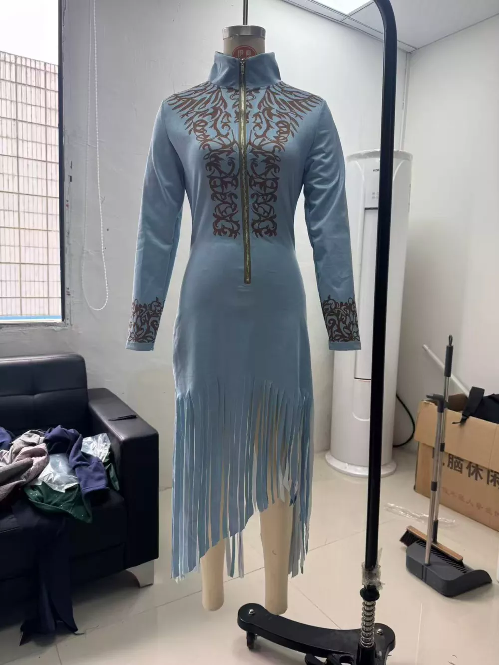 Full Size Embroidered Fringed Zip Front Maxi Dress Plus Size, image 4