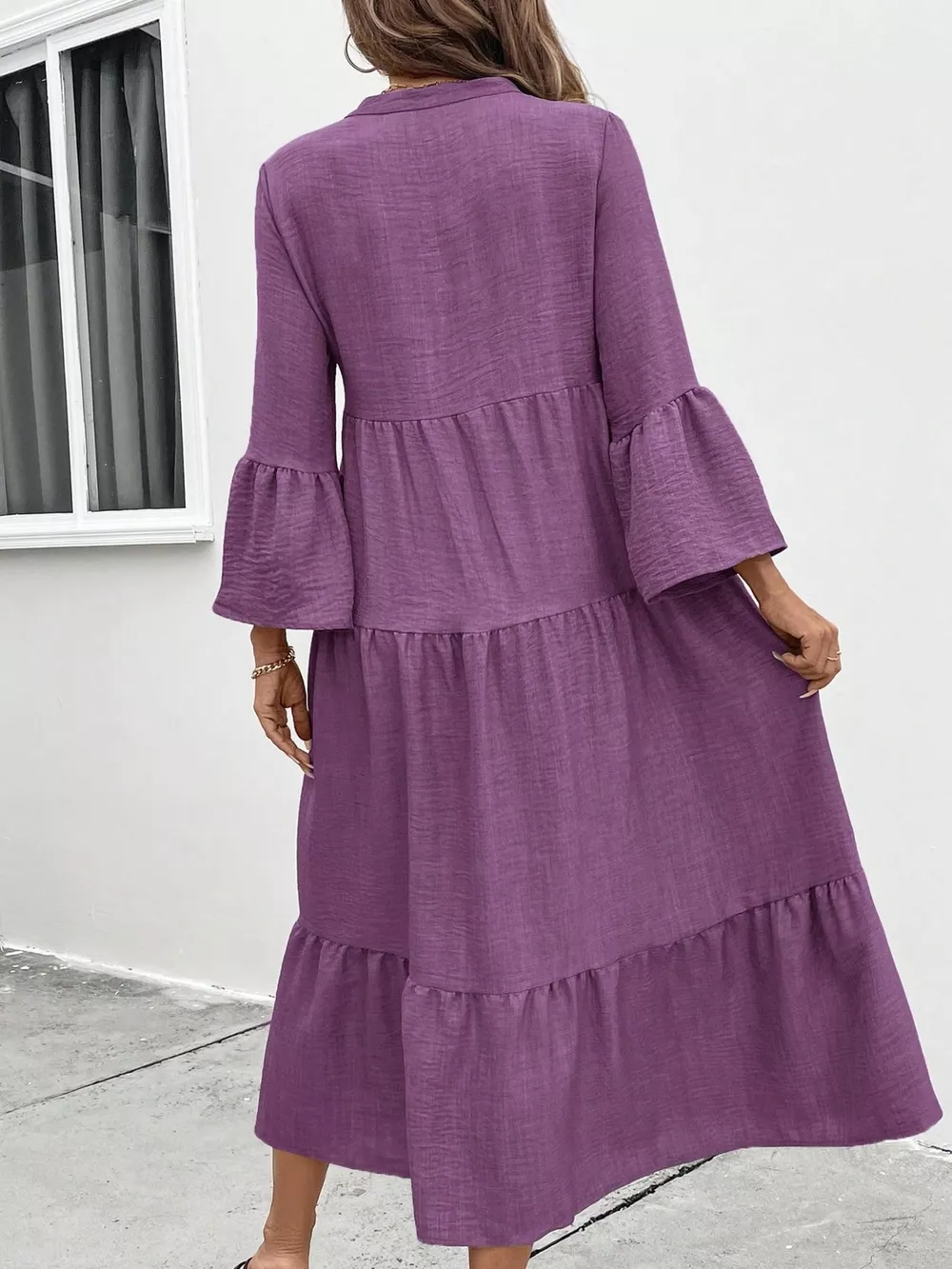 Ruffle Hem Button Front Tiered Dress, image 14