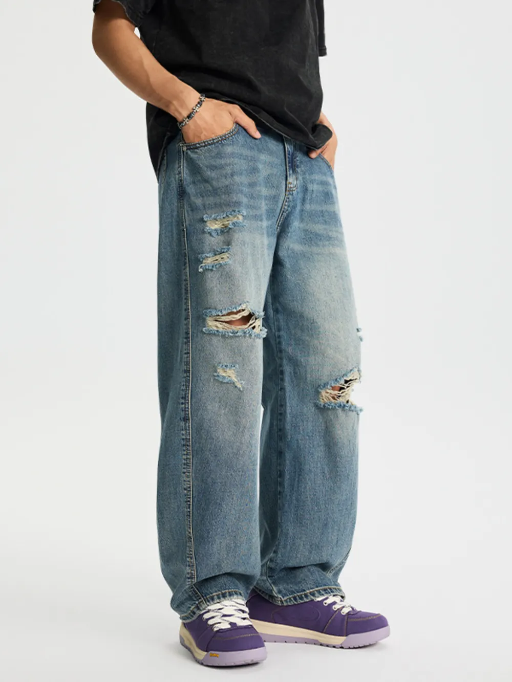 Men's Full Size Distressed Relaxed Fit Baggy Jeans Plus Size, image 3