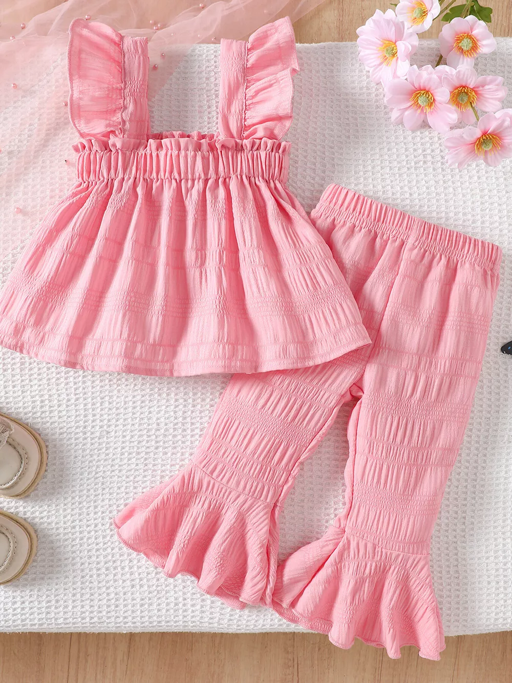 Children's Ruffled Trim Textured Top and Pants Set, image 7