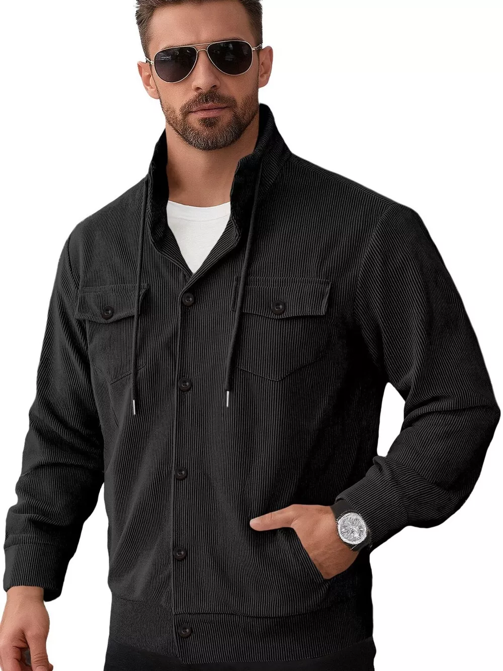 Men's Full Size Casual Corduroy Button-Down Jacket Plus Size, image 9