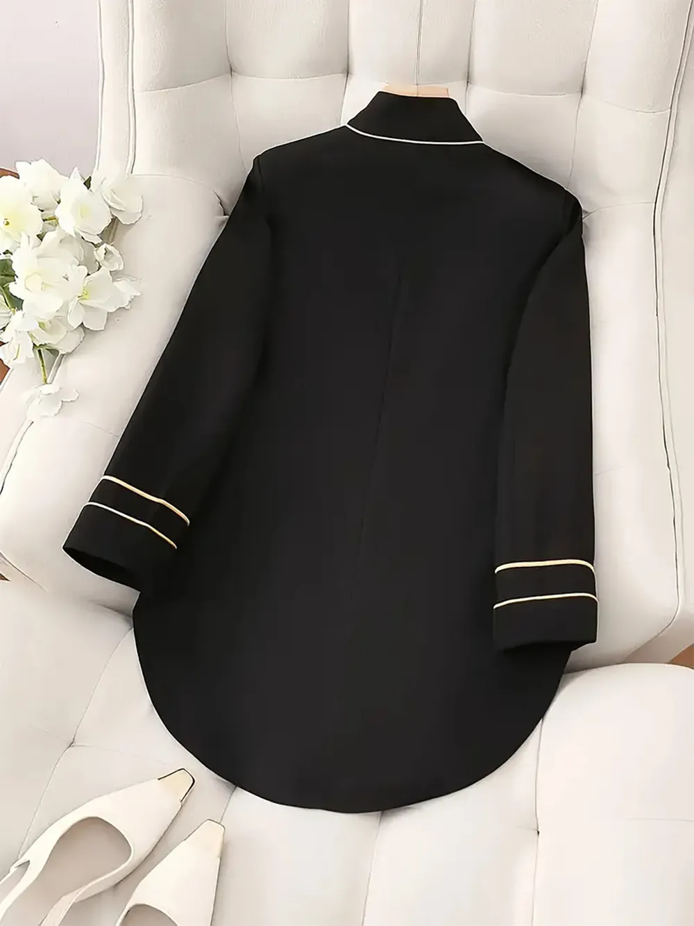 Decorative Button Hight-Low Blazer with Cuff Trim, image 3