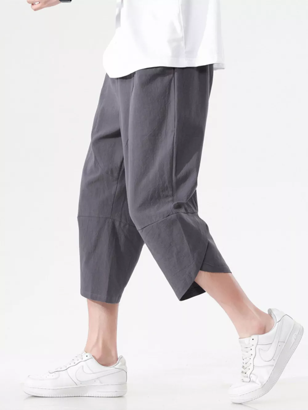 Men's Plus Size Casual Loose-Fit Cropped Harem Pants, image 4