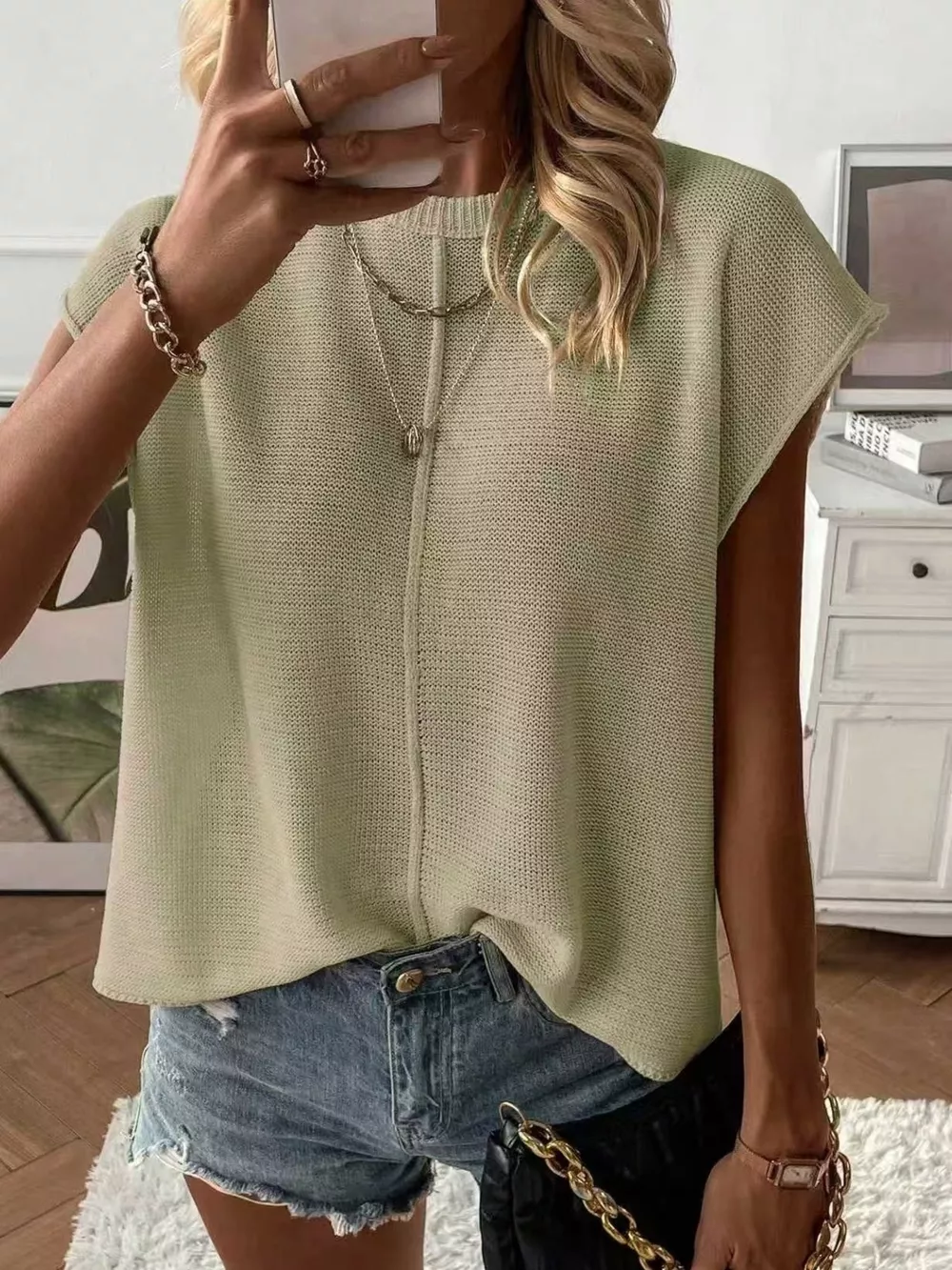 Full Size Seam Detail V-Neck Sweater Vest Plus Size