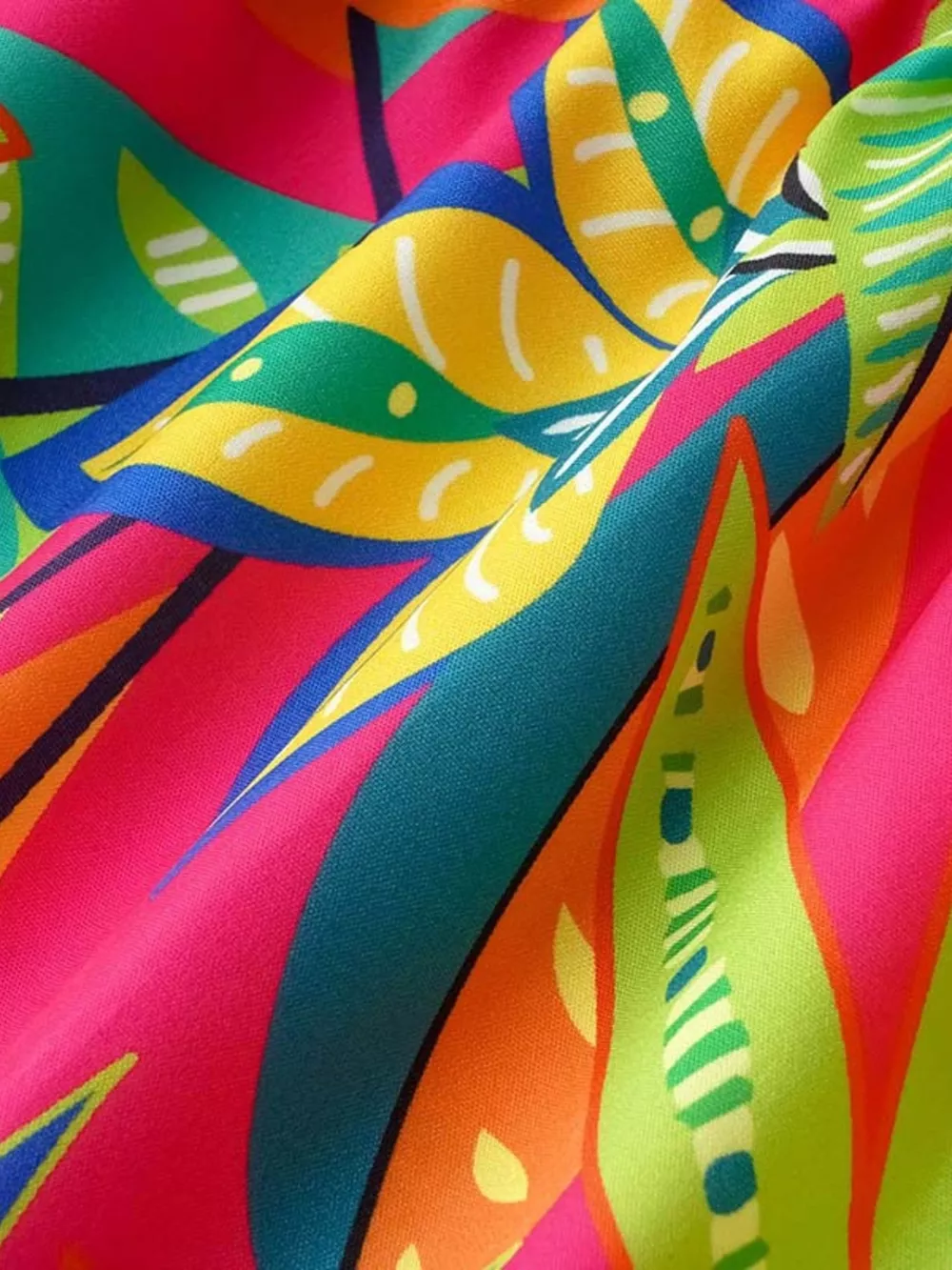Tropical Print Smocked Tie-Strap Dress, image 9