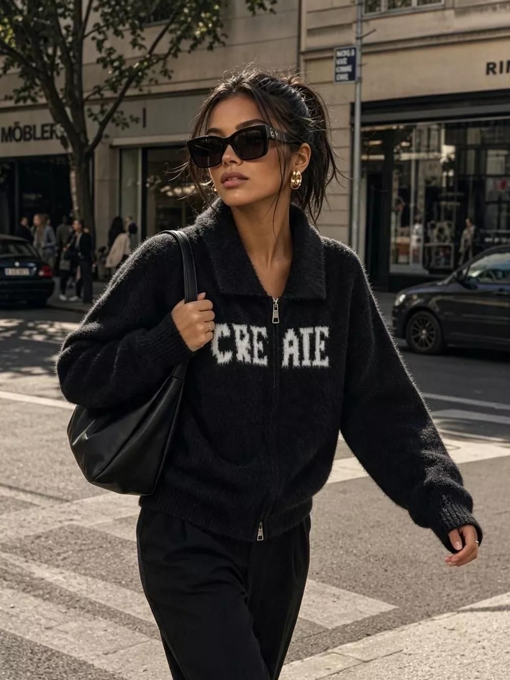 Fuzzy Letter Zip-Up Cardigan, image 10