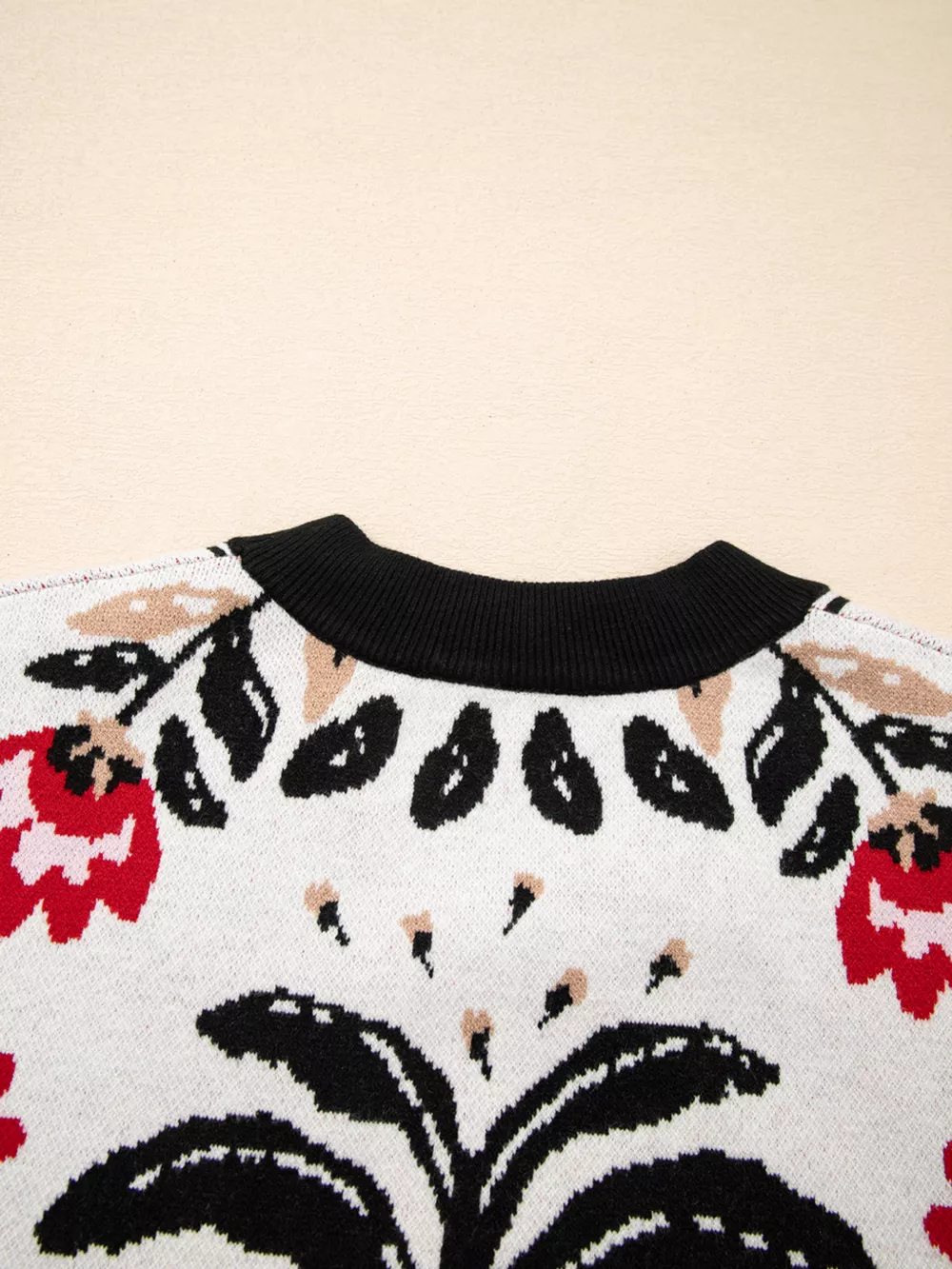 Floral Button Down Cardigan with Geometric Border, image 7