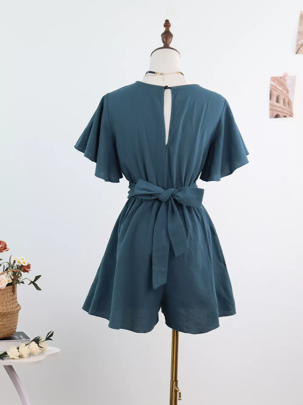 Tie Waist Flutter Sleeve Romper, image 11