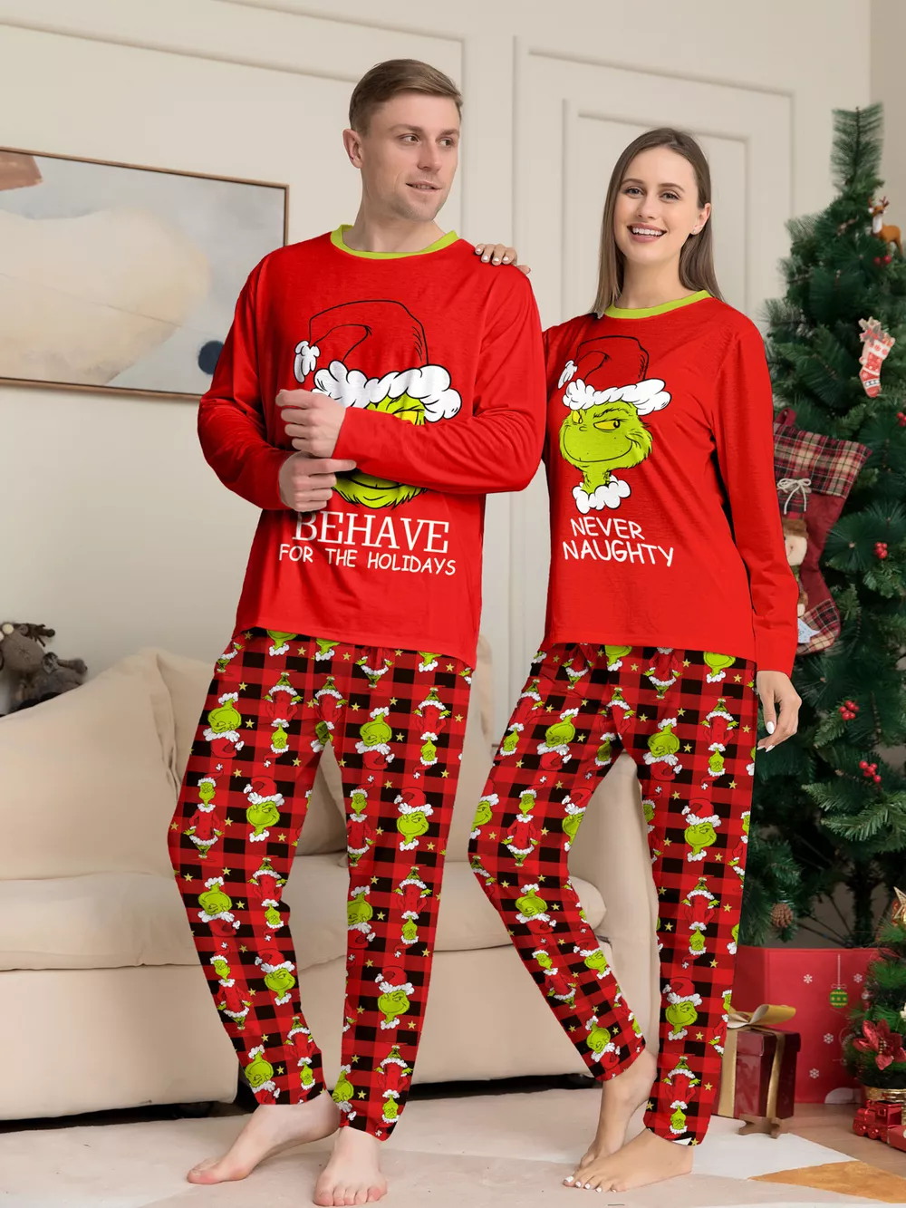 Full Size Grinch Themed Matching Family Christmas Pajama Set Plus Size, image 3