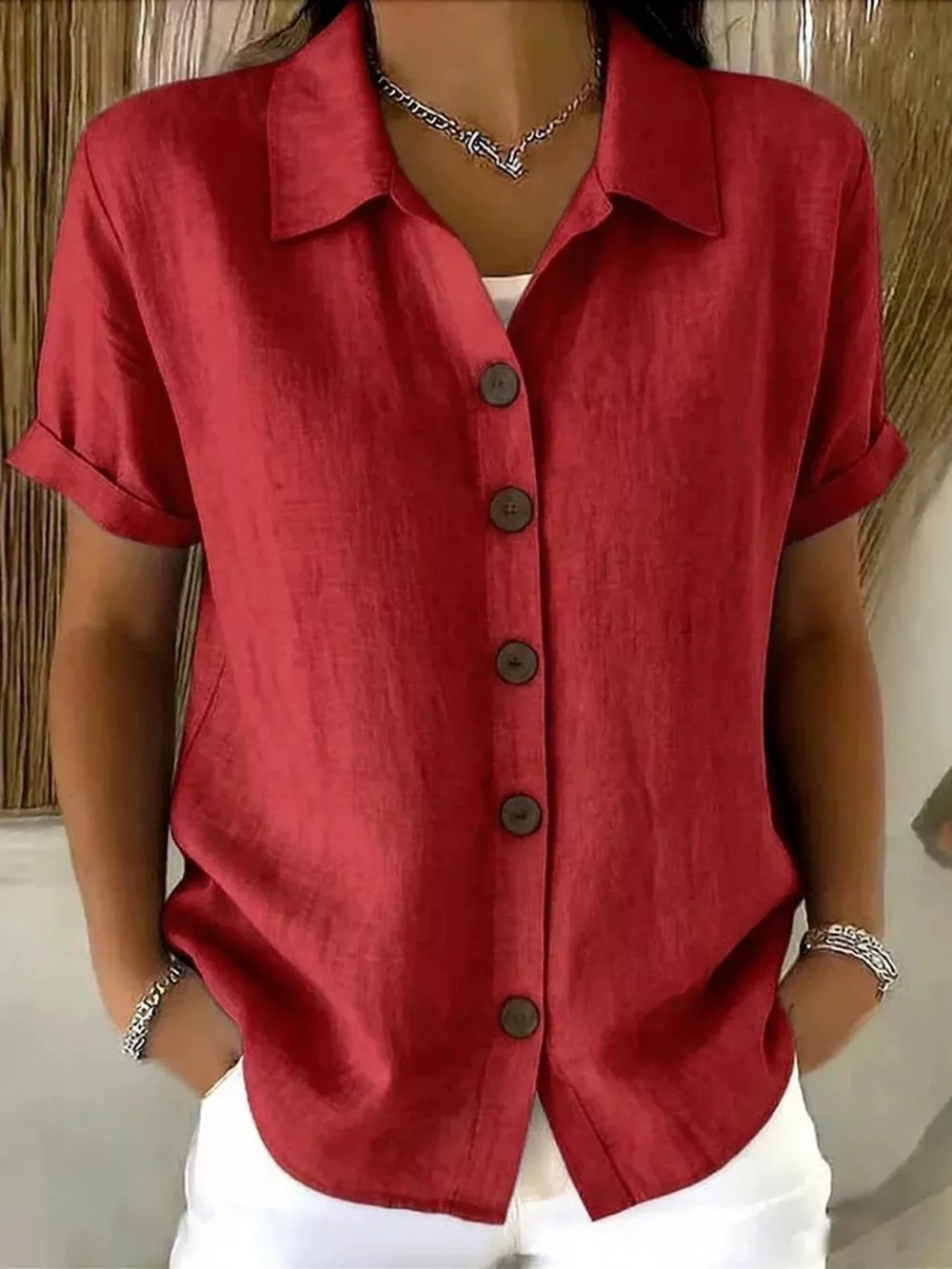 Full Size Button Up Short Sleeve Shirt Plus Size, image 6