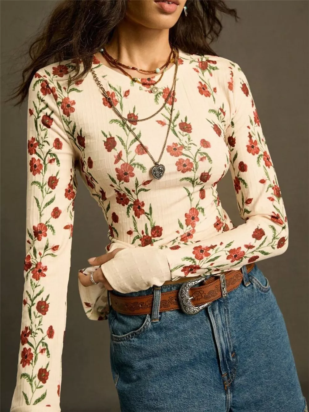 Floral Print Long Sleeve T-Shirt, image 5