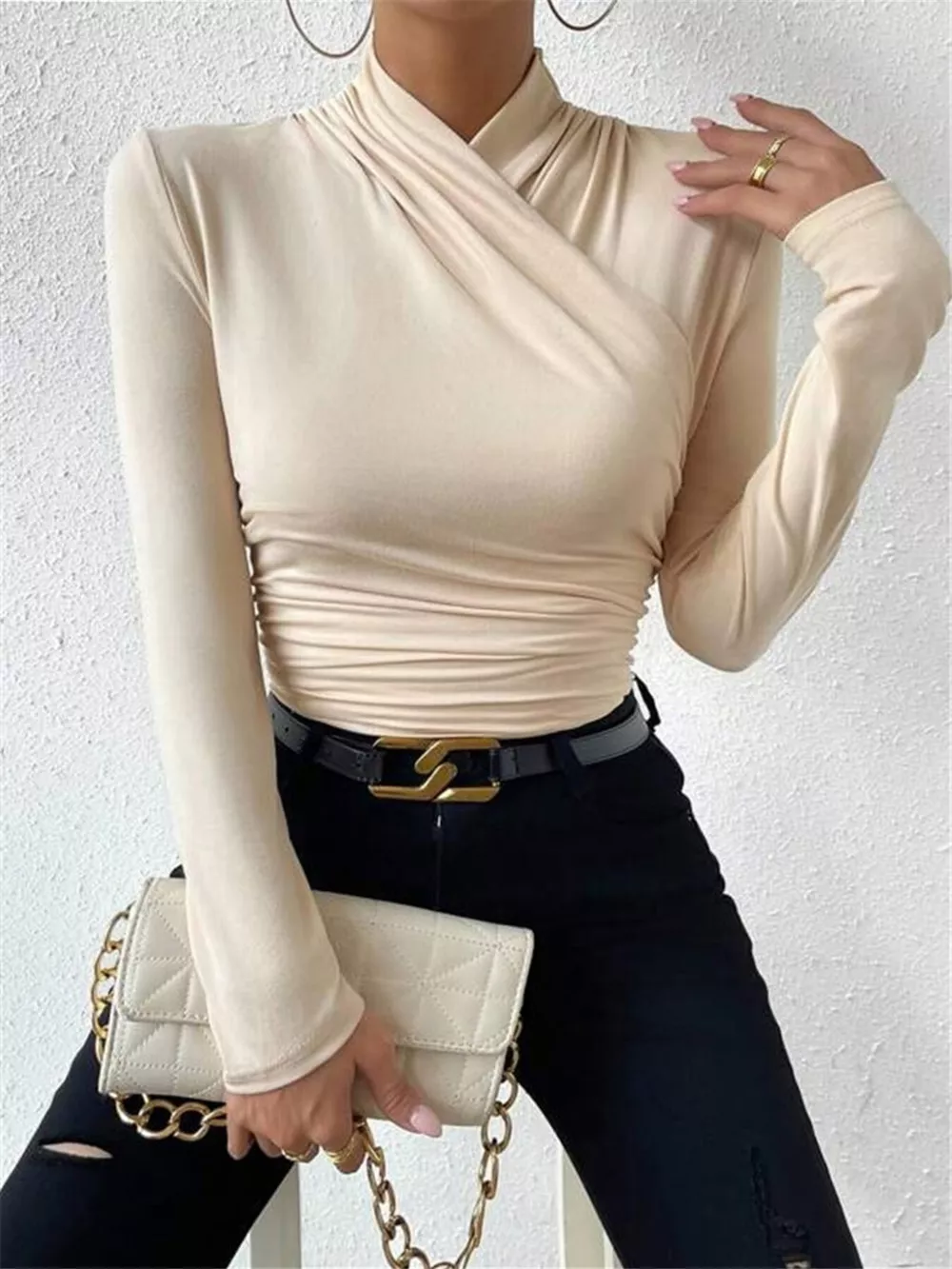 Ruched Long Sleeve Slim Fit Top, image 3