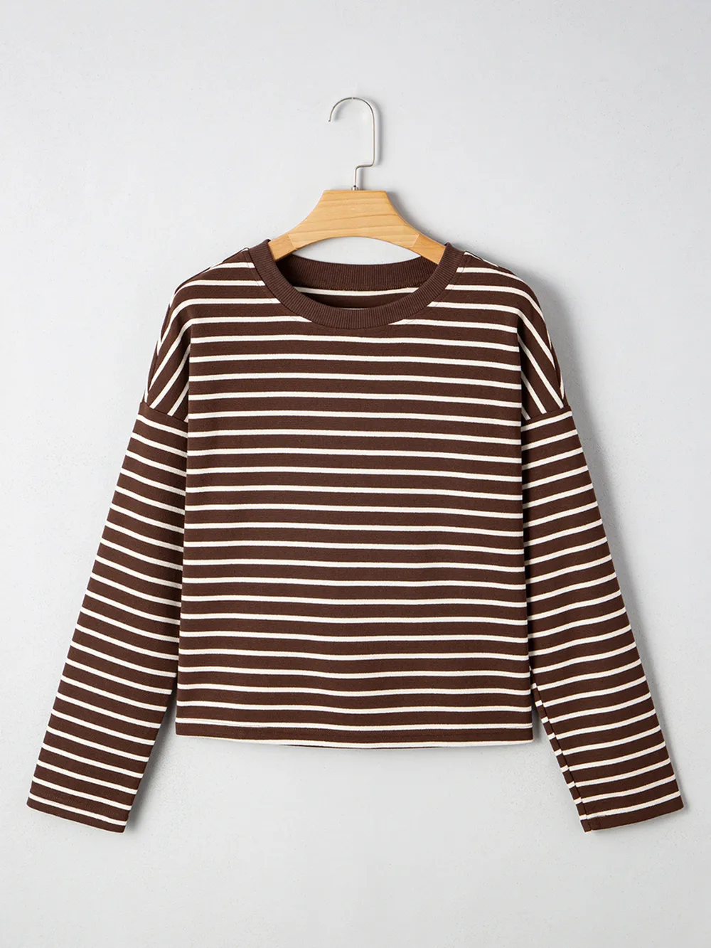 Stripe Cropped Crew Neck Long Sleeve T Shirt, image 9