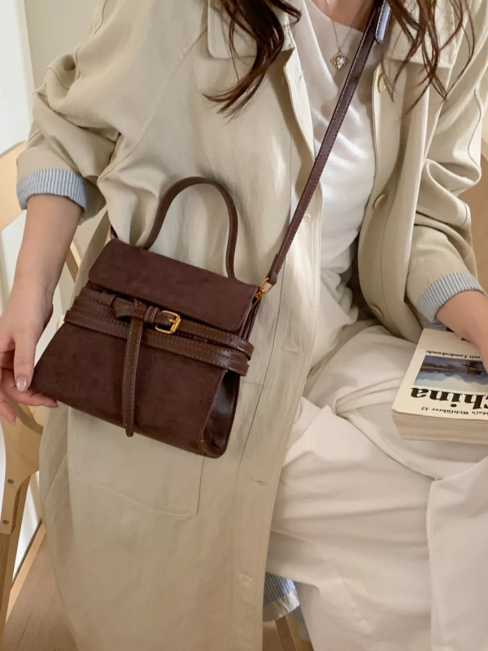 Suede Buckle Decor Crossbody Bag, image 20