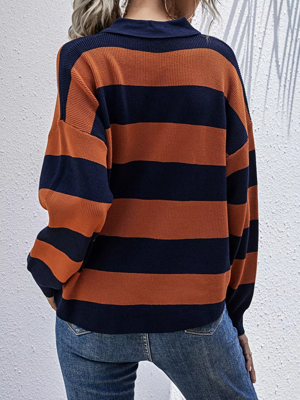 Striped Button Detail Dropped Shoulder Knit Top, image 3