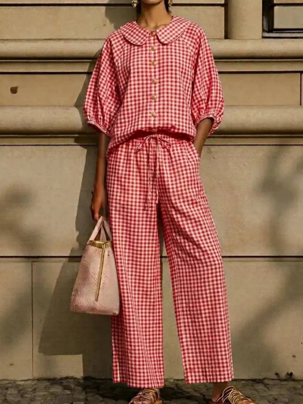 Full Size Plaid Button Up Shirt and Pants Set Plus Size, image 13