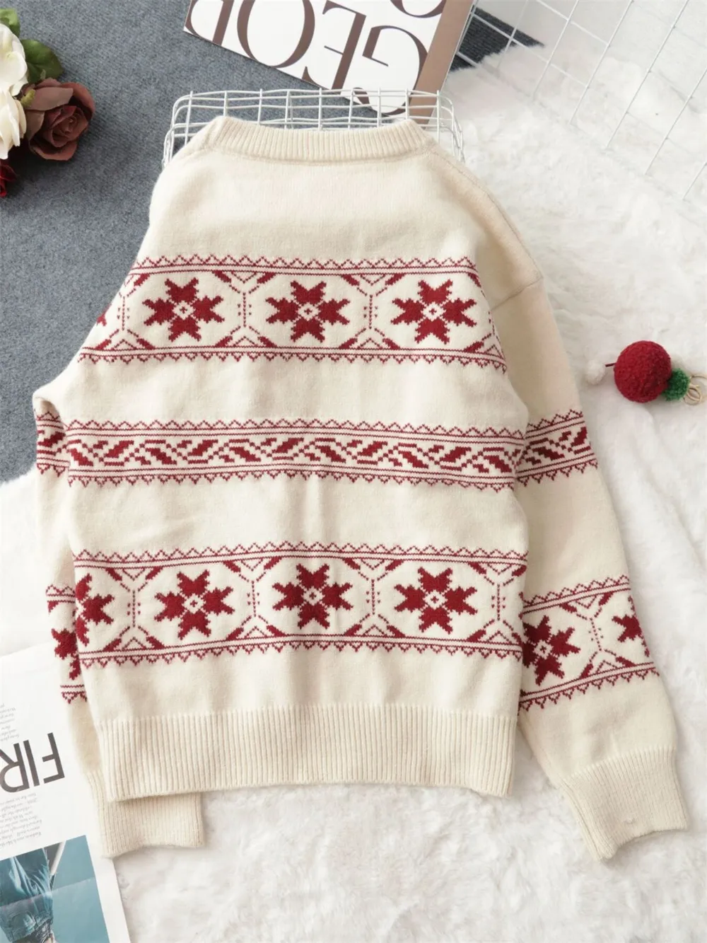 Christmas Snowflake Round Neck Sweater, image 9