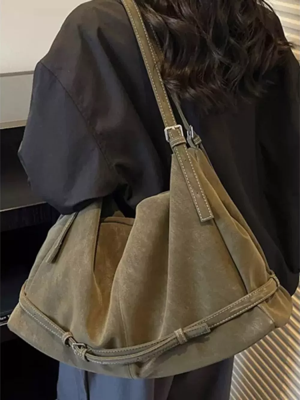 Adjustable Strap Suede Handbag, image 2