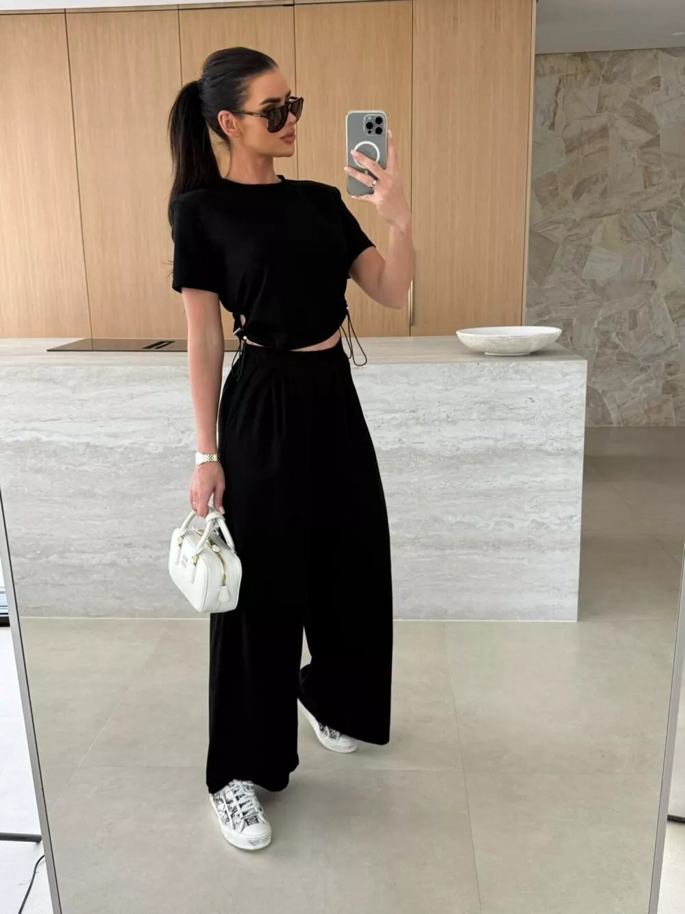 Drawstring Crop Top and Wide-Leg Pants Set, image 6