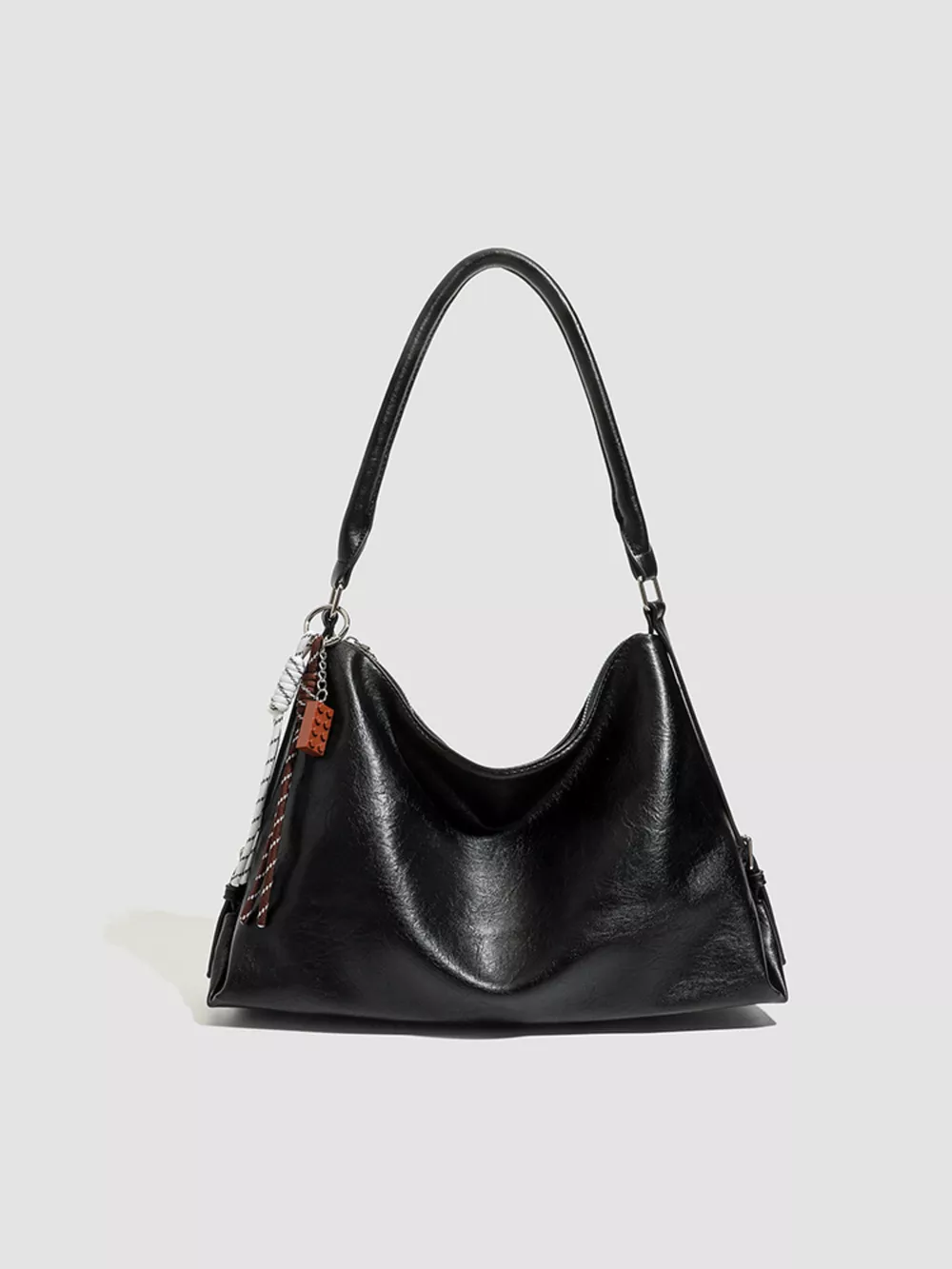 PU Leather Shoulder Bag with Decorative Charm