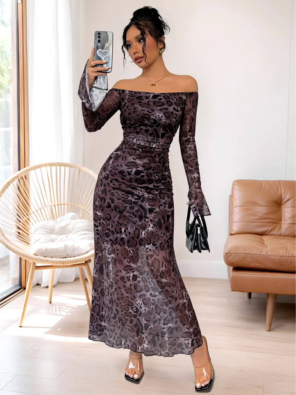Off-Shoulder Long Sleeve Maxi Dress, image 5