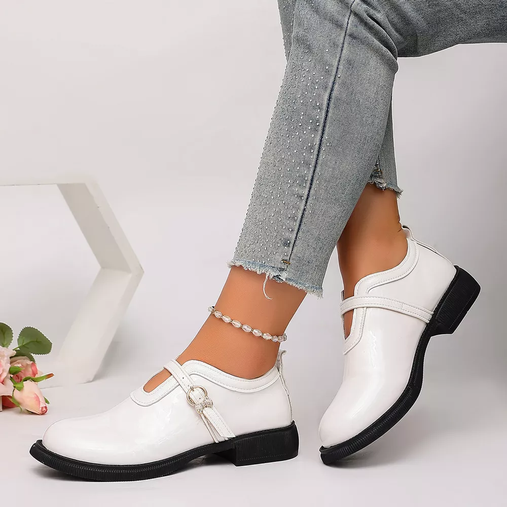 Round Toe Buckle Strap Loafers