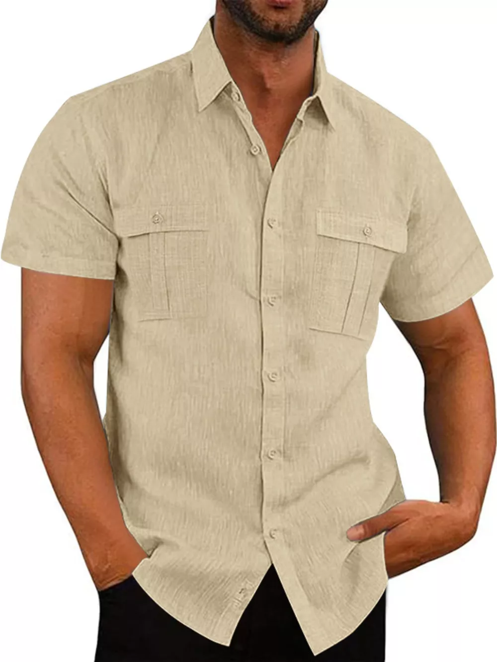 Men's Full Size Short Sleeve Shirt with Pockets Plus Size, image 2