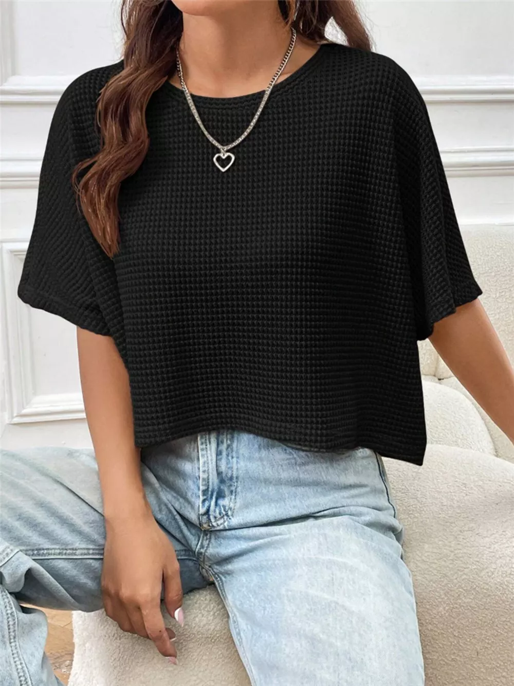 Waffle Knit Cropped T-Shirt, image 9