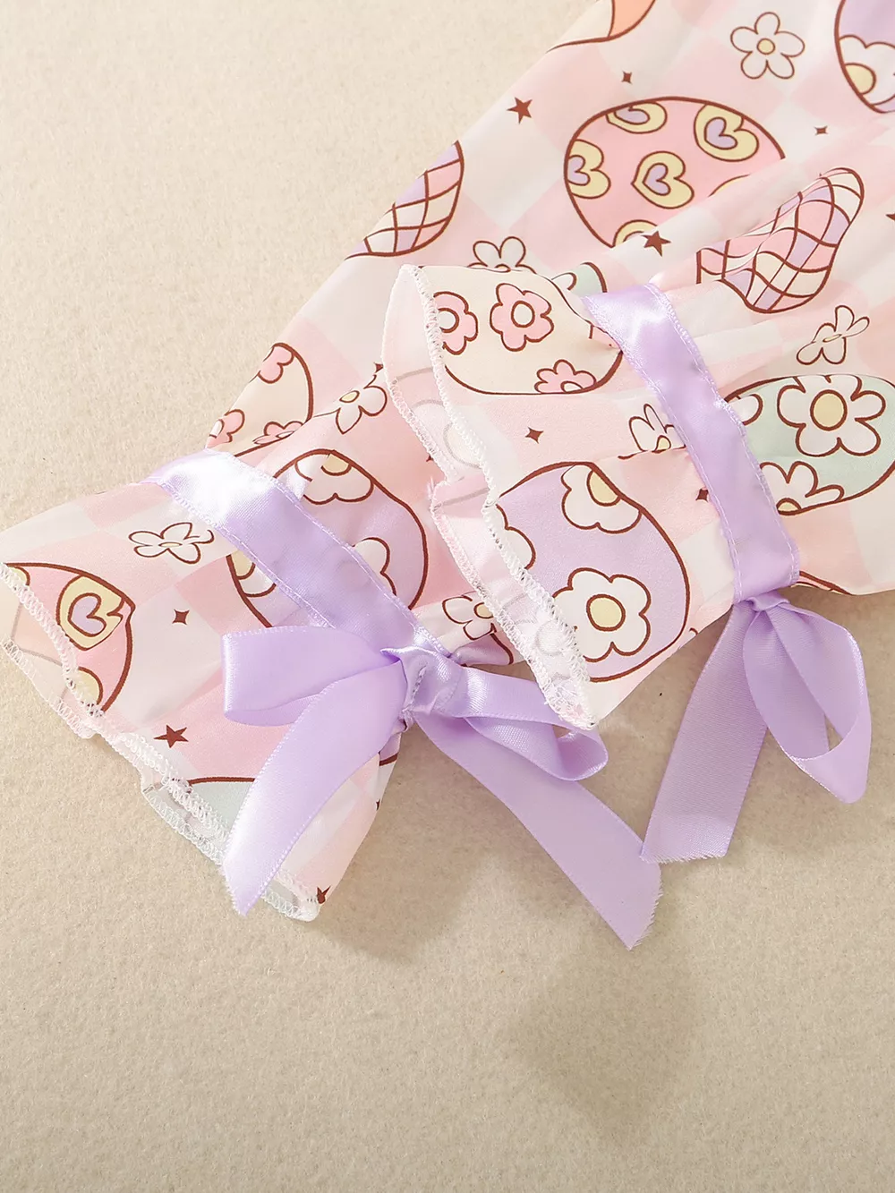 Children's Egg Print Pajama Set with Bow Accents, image 4