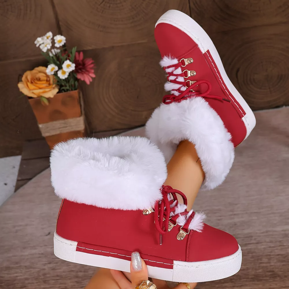 Fuzzy Trim Lace-Up Ankle Boots, image 12
