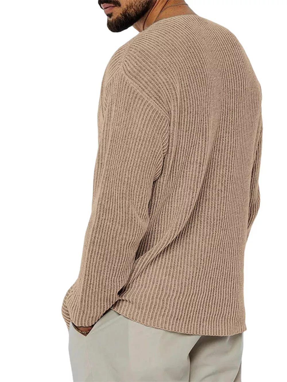 Men's Casual V-Neck Ribbed Knit Sweater, image 6