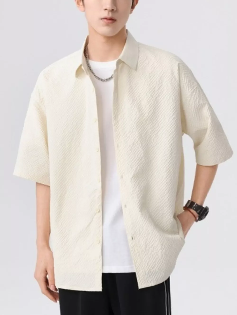 Men's Full Size Textured Short-Sleeve Shirt Plus Size