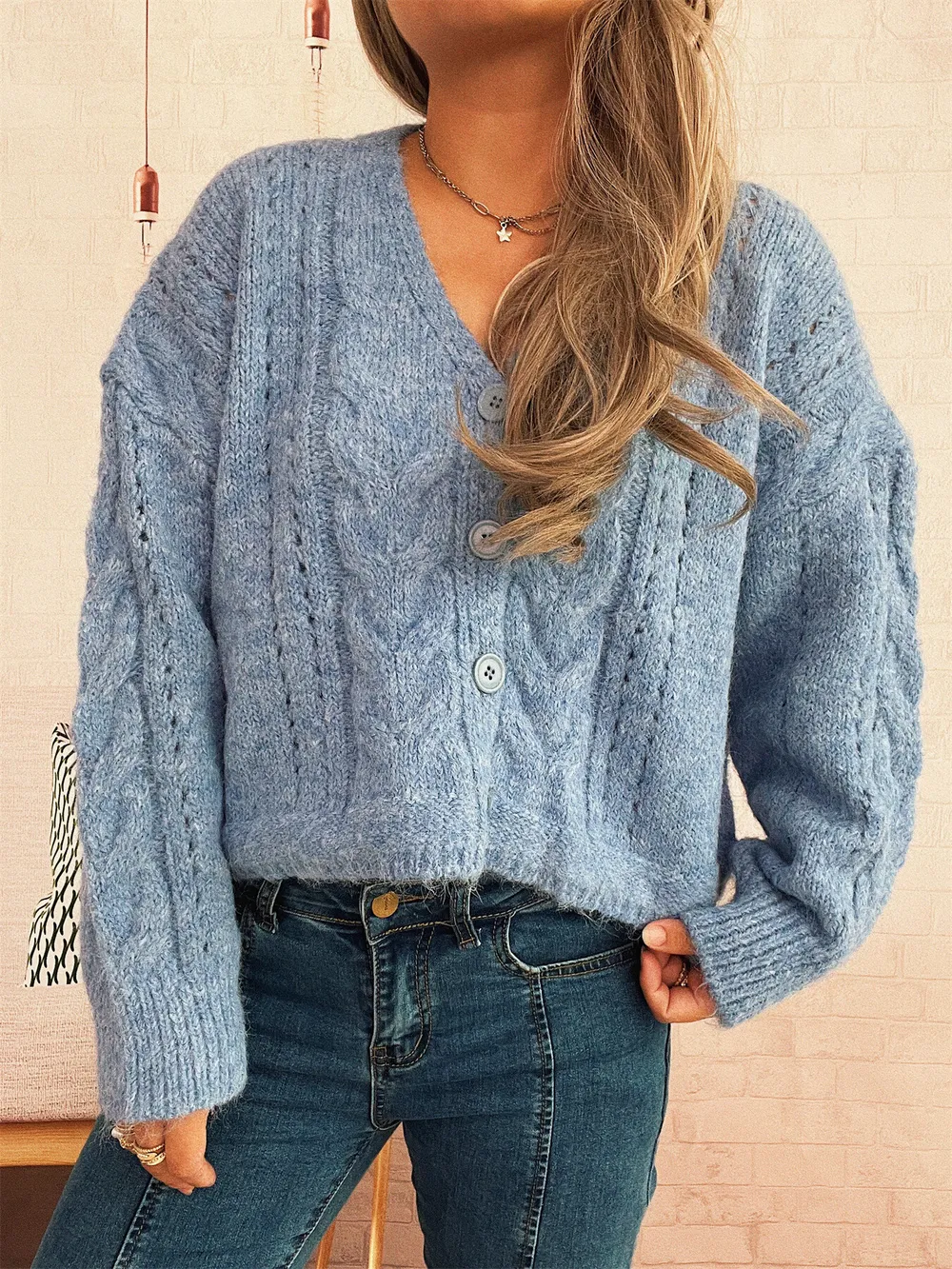 Cable Knit Button-Up Cardigan, image 18