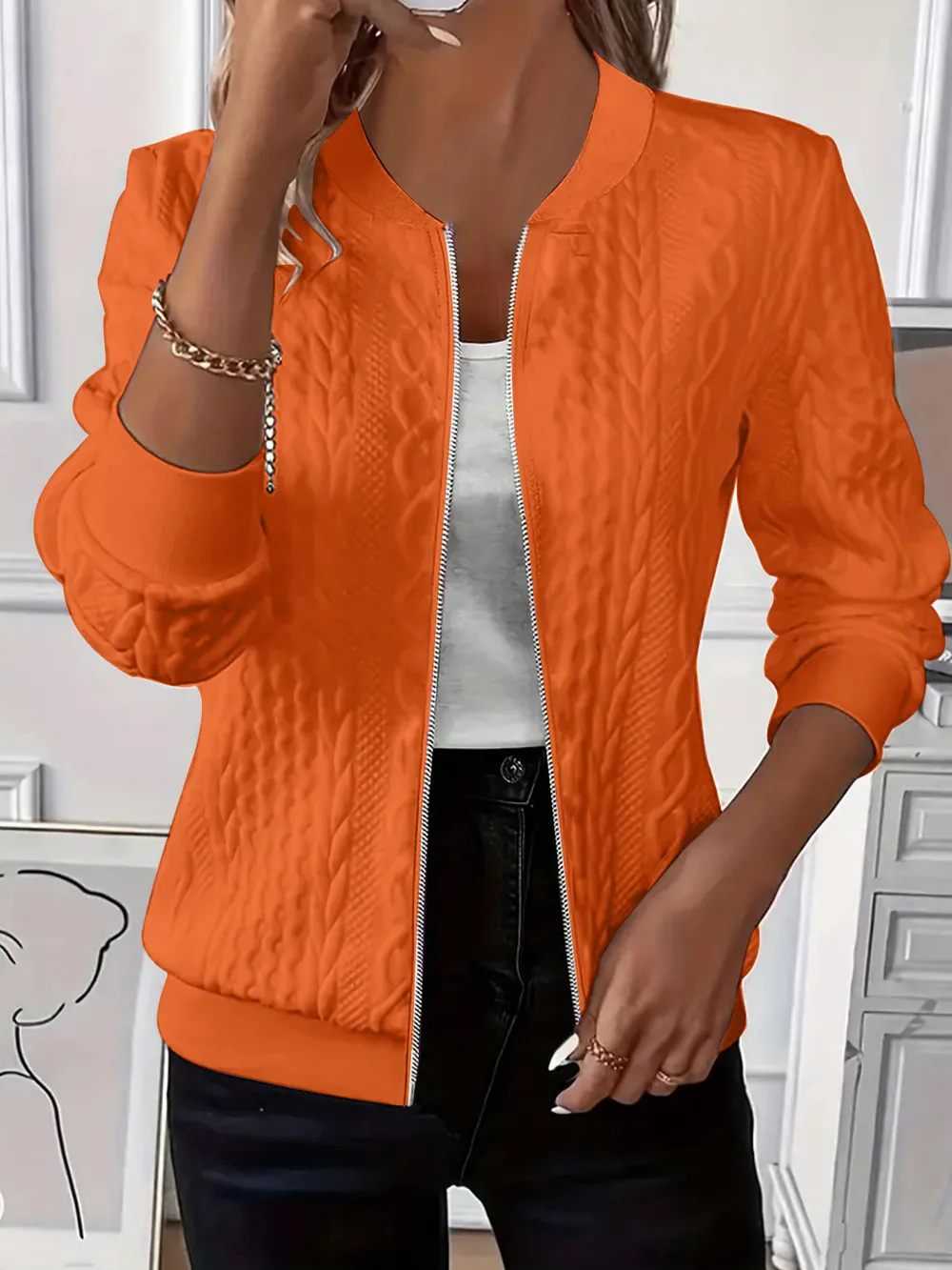 Texture Zip Up Long Sleeve Jacket, image 11