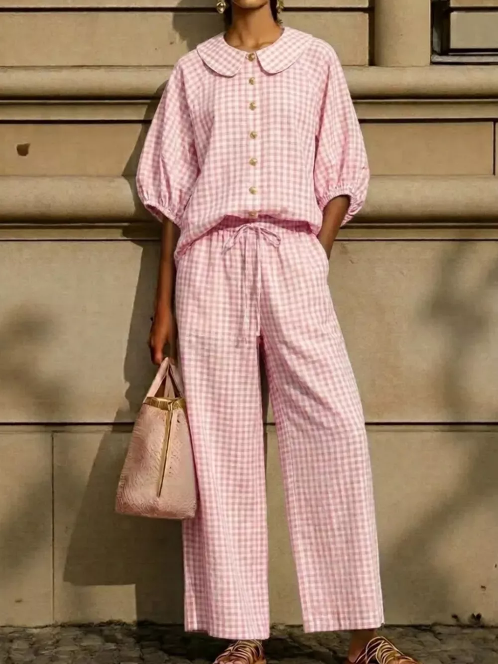 Full Size Plaid Button Up Shirt and Pants Set Plus Size, image 3
