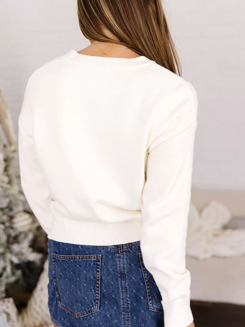 Pixel Snowflake Reindeer Christmas Round Neck Casual Sweater, image 2