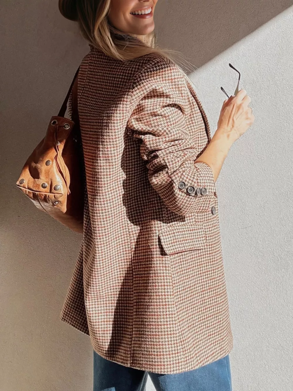 Houndstooth Lapel Collar Blazer, image 9