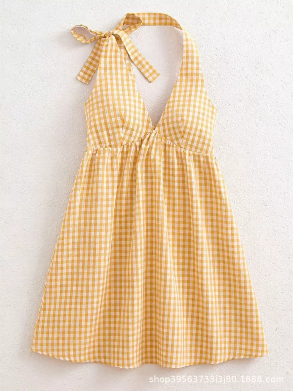 Gingham Tie-Shoulder Mini Dress, image 5