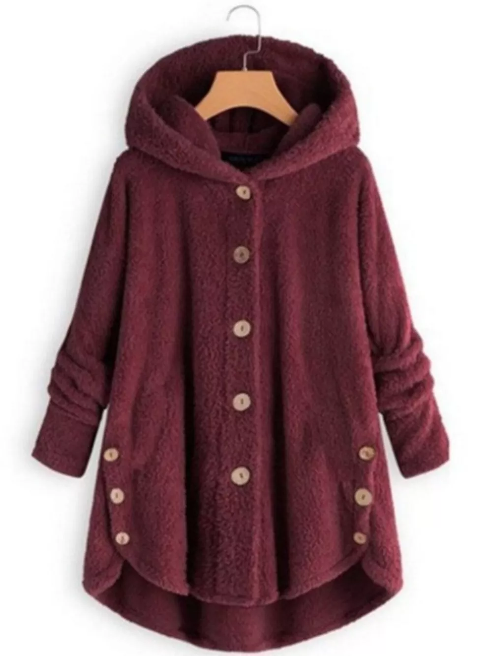 Full Size Fleece Button-Down Hooded Outerwear Plus Size, image 3
