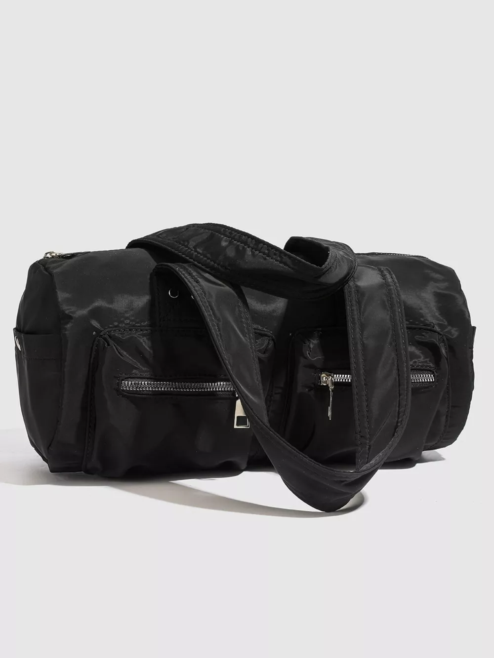 Minimalist Nylon Barrel Shoulder Bag with Multi-Pocket Utility, image 8