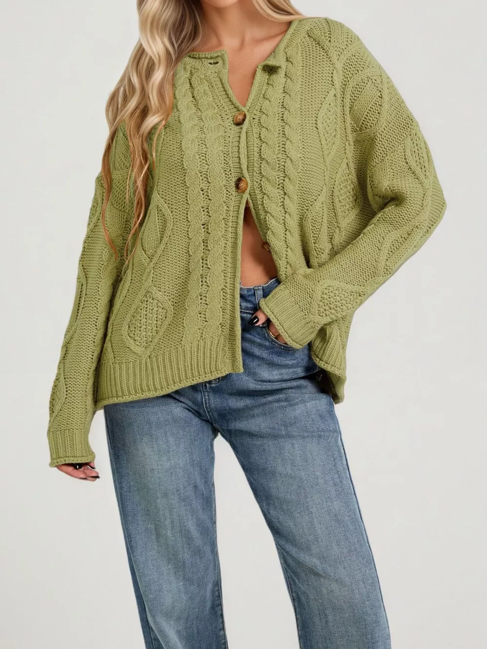 Cable-Knit Button-Down Cardigan, image 2