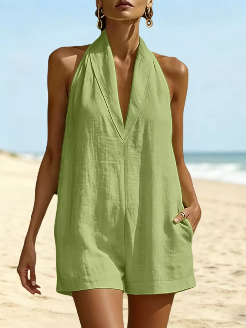 Halter Neck Romper with Pockets, image 11